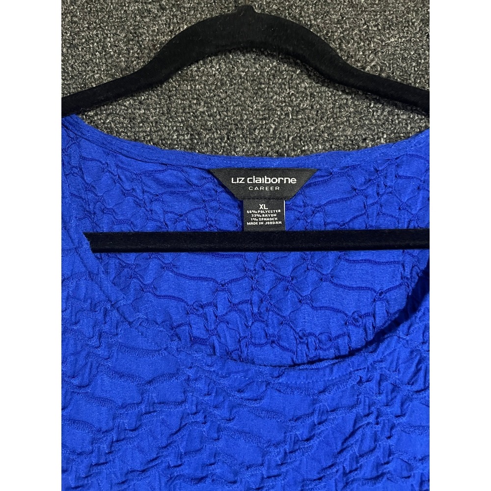 Liz Claiborne Career Royal Blue Textured Short Sleeve Scoop Neck Blouse XL - Picture 2 of 11